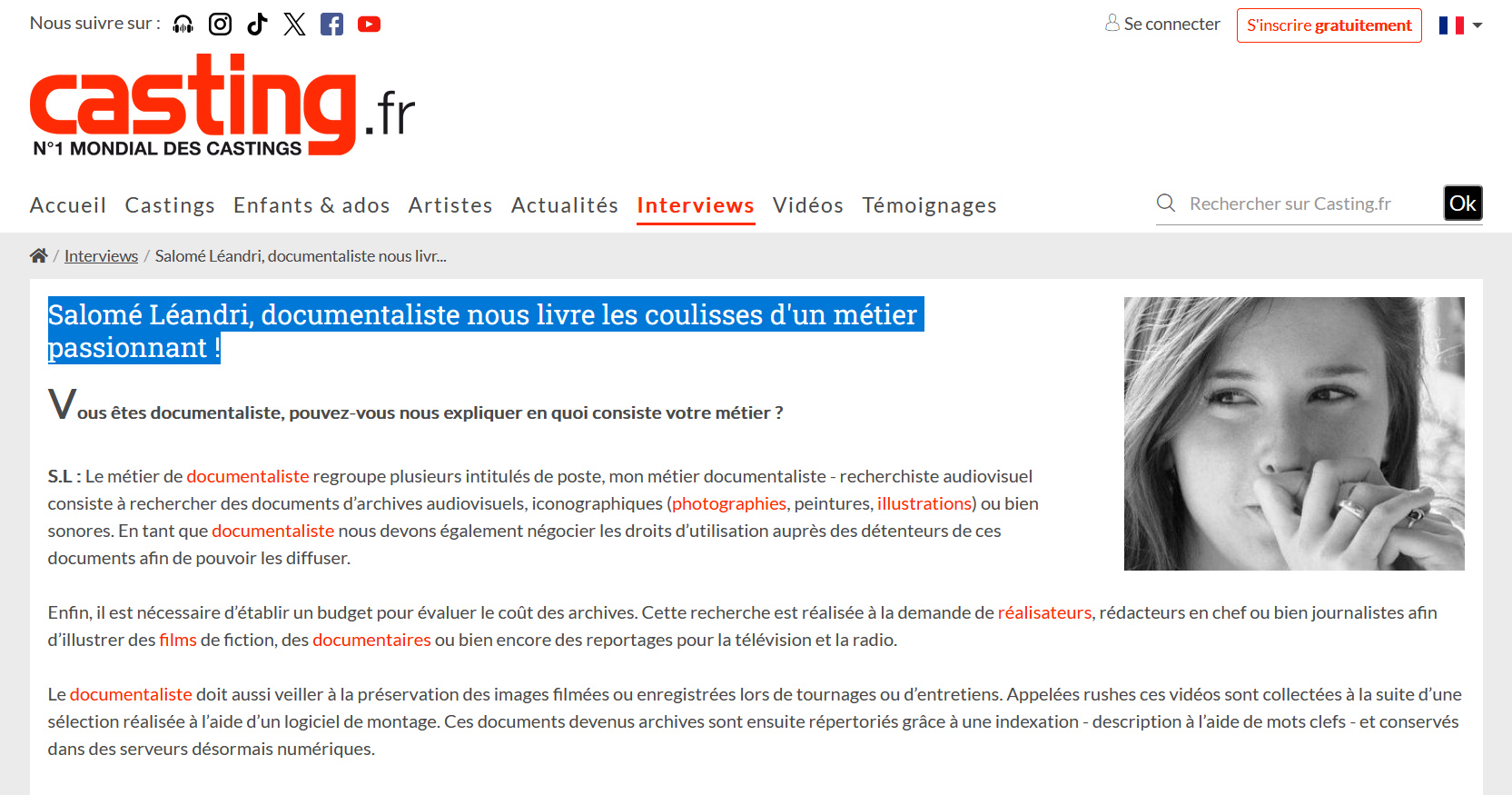 Interview de Salomé Léandri documentaliste audiovisuel